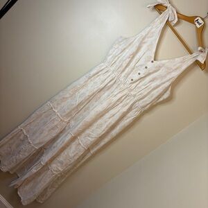 True Craft Cream Floral Tiered Prairie Dress Adjustable Bow Straps Women’s 0X